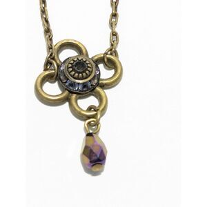 Flower Charm Wine Rhinestones on Copper Tone Chain